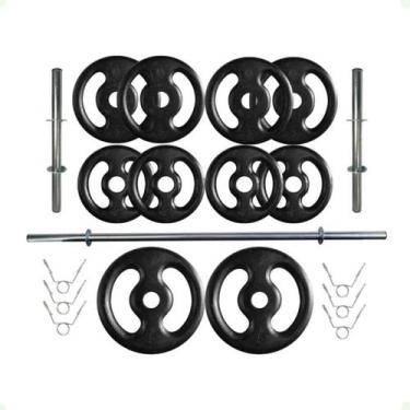 Imagem de Kit Profissional 30 Kg de Anilhas + 2 Barras de 40cm + Barra de 160cm 