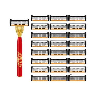 Imagem de Navalha Manual Masculina De 6 Lâminas Com Estampa De Dragão E Lâminas 