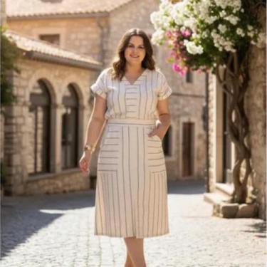 Imagem de Belissimo Conjunto Saia E Blusa Em Linho Com Algodão Cristã - VALERIA 