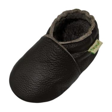 Imagem de Sapato infantil SAYOYO de couro para bebês com sola macia Prewalkers cinza escuro, Dark Brown, 6-12 Months Infant