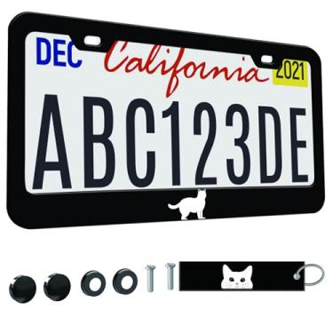 Imagem de 1 peça de moldura de placa de licença para mulheres, molduras decorativas de carro femininas, suporte de capa de placa de carro com etiqueta de chaveiro de carro dupla face (para gato branco, 1 peça)