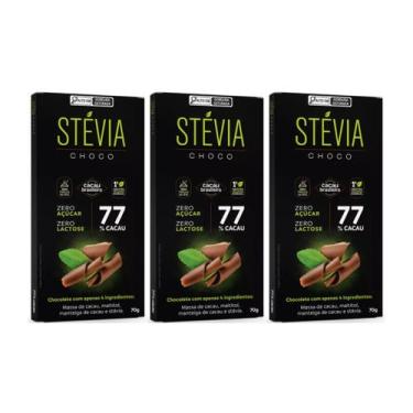 Imagem de KIT 3 CHOCOLATE VEGANO SEM CONSERVANTES ZERO AÇUCAR 77% CACAU STEVIACH