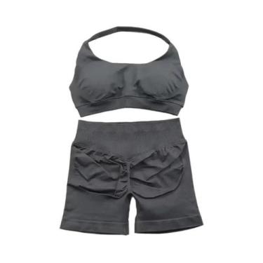 Imagem de Conjunto De Top E Shorts Sem Costura De Cintura Alta Para Academia, Ro