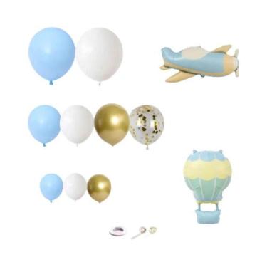 Imagem de Balões De Látex Metálicos Azul, Branco E Dourado 123 Peças Para Decora