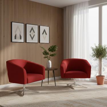 Imagem de Poltrona Sala Decorativa Kit 2 Stella Base Giratória Cromada Veludo Mostarda D03 - D'Rossi