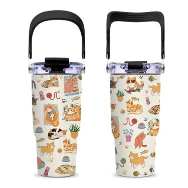 Imagem de CGMIBAS Copos para gatos de 590 ml – Copo com cabo de palha para gatos, à prova de vazamento, livre de BPA, isolamento de parede dupla, copo de presente esportivo para meninos e meninas, copo de café