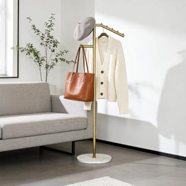 Imagem de Cabide independente com base de laje de pedra de mármore, suportes de roupas resistentes e estáveis para roupas, chapéus, sacos de gravata, bolsas, cabide de casaco para corredor, entrada, quarto