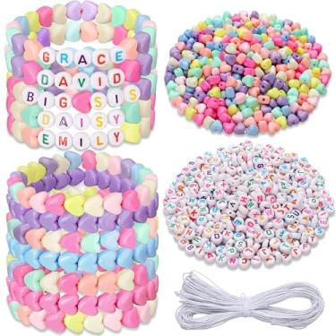 Imagem de Highergo 1200 pulseiras de dia dos namorados para mulheres, conjunto de pulseiras de contas pastel de coração faça você mesmo, kit de artesanato com coração de amor elástico para o dia dos namorados