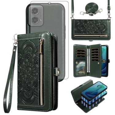 Imagem de Asuwish Capa de celular para Motorola Moto G 5G 2024 com zíper carteira destacável com protetor de tela de vidro temperado alça transversal para pulso mandala flor porta-cartão G5G 5 G G5 mulheres