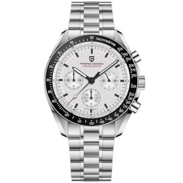 Imagem de Pagani Design 1701 Relógio de pulso masculino com cronógrafo profissional Japão VK63, movimento de quartzo, lua, aço inoxidável, 100 m, impermeável, casual, analógico, data, Branco - v5, Pulseira