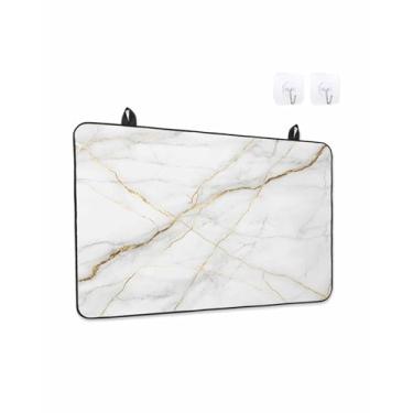 Imagem de Capas de fogão para fogão elétrico 91 x 53 cm, protetor de fogão de vidro resistente ao calor em mármore branco, rachaduras, linhas amarelas, douradas, tapete de bancada, cobertura moderna para forno