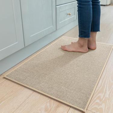 Imagem de MontVoo Tapetes e tapetes de cozinha antiderrapantes laváveis, tapetes absorventes para cozinha, frente da pia, tapetes de cozinha para chão (bege claro, 51 x 81 cm)