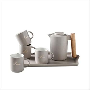 Imagem de Conjunto de chávenas de chá, conjunto de chávenas de café, chá, cerâmica, escritório, água, chávena de café, com 4 xícaras, 1 bule e bandeja para chá da tarde, conjunto de xícaras de café (cinza claro