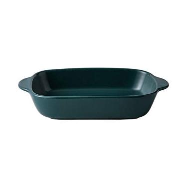 Imagem de Pratos de jantar de vidro transparente placa de jantar de cerâmica retangular sólida orelhas duplas resistente ao calor porcelana queijo prato de assar salada bandeja de frutas bandeja de alimentos