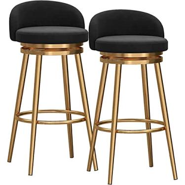Imagem de KIDYBO Bancos de bar de metal, banquetas altas, conjunto de 2, encosto estofado e apoio para os pés de metal, cadeiras de bar para ilha de balcão de cozinha, fácil de instalar