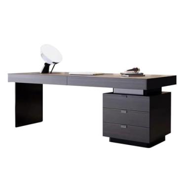 Imagem de Mesa executiva versátil moderna e esfumaçada com gavetas, mesa de trabalho de madeira lisa para escritório em casa, fácil de instalar (M)