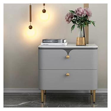 Imagem de Mesas de cabeceira modernas, mesa lateral com gaveta de armazenamento e pernas metálicas douradas, suportes de cabeceira modernos de madeira para quarto e sala de estar (cinza) prático (40 x P 40 x A