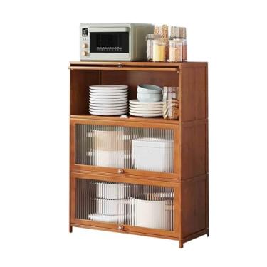 Imagem de KHUTRW3D Aparador de cozinha com porta de vidro de 3 camadas com compartimentos de armazenamento de café e chá 80 cm Armário buffet