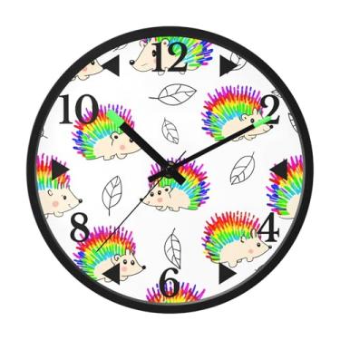 Imagem de STAYTOP Relógio de parede colorido de LED ouriço para quarto com brilho noturno, relógios de parede silenciosos de 30 cm para decoração de sala de estar, controle de som, relógio de parede moderno que