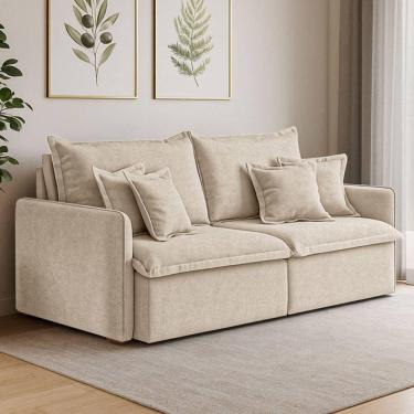 Imagem de Sofá 2 Lugares 1,60m Retrátil E Reclinável Em Tecido Bouclé – Malta Lucadi Bege