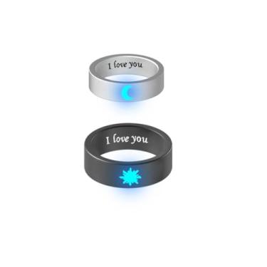 Imagem de ATLVXJL Anéis de compromisso para casais, sol e lua, I Love You, alianças de casamento combinando para ele e ela, de aço inoxidável, ajuste confortável com presente, Metal, Sem pedra preciosa