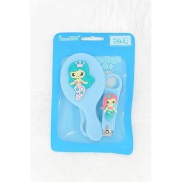 Imagem de Kit de Cuidados Infantil com 3 Peças, Cortador de Unhas, Pente e Espelho (Azul, Sereia)