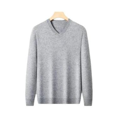 Imagem de Suéter Masculino De Tricô Gola V Oversized Cor Sólida Quente Pulôver D