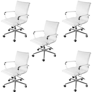 Imagem de Kit 5 Cadeiras para Escritório Diretor Design Italiano Estofada em Sintético 3304 Branco