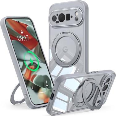 Imagem de 【Suporte magnético giratório de 360°】 Capa para G-oogle Pixel 9 Pro XL 【Adequado para Mag&Safe & Pixelsnap】Capa com suporte de anel 【transparente sem cristal amarelo】 Proteção da câmera para celular