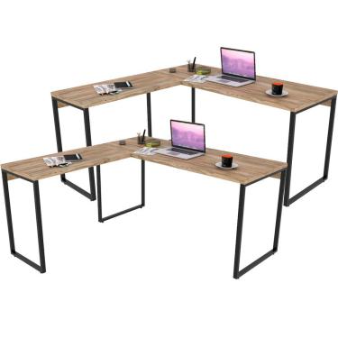 Imagem de Kit 02 Mesas Para Escritório Home Office Estilo Industrial L Form C01 150x150 Carvalho - Lyam Decor