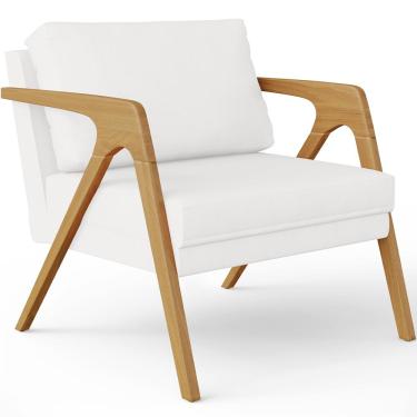 Imagem de Poltrona Decorativa Para Sala Estar Pietra Com Estrutura De Madeira L02 Corano Branco - Lyam Decor