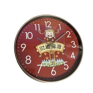 Imagem de Baoblaze Relógio de parede decorativo para o Ano Chinês, 30 cm, arte decorativa, relógio de parede silencioso para casa, café, loja, cozinha e sala de, Deus Da Riqueza