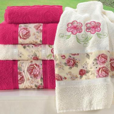 Imagem de Jogo De Banho Passione Bordado Algodão 5 Peças Pink-palha