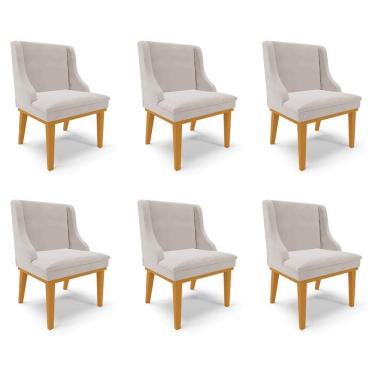 Imagem de Kit 6 Cadeiras Decorativas Sala De Jantar Base Fixa De Madeira Firenze Veludo Cinza/castanho G19 - Gran Belo