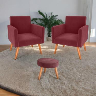 Imagem de Conjunto Poltronas E Puff Iara Veludo Vinho