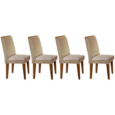 Imagem de Kit 4 Cadeiras Sala Jantar Lunara 4 Un Capuccino Linho Bege Turim Rufato