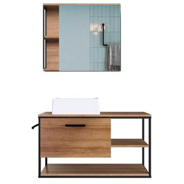 Imagem de Gabinete Suspenso Banheiro Com Cuba E Espelheira Preto Mell P1013 Pp P