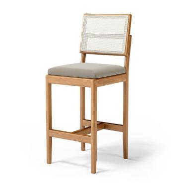 Imagem de Banqueta Milena Madeira Maciça Assento Estofado Encosto De Tela Sintética Veludo Bege 102