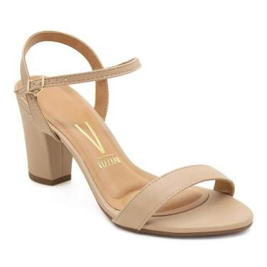 Imagem de Sandália Feminina Vizzano Salto Médio Grosso Pelica 6262474, Bege, 37