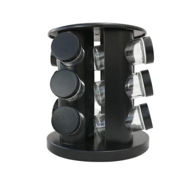 Imagem de Porta tempero giratório de metal redondo com 12 peças preto - Kit Girl