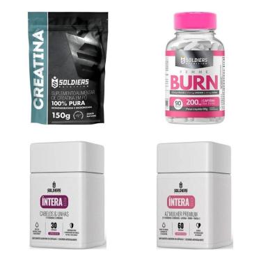Imagem de Kit Creatina 150g, Femme Burn, AZ Mulher Premium, Vitamina Cabelos Unhas Soldiers Nutrition-Feminino