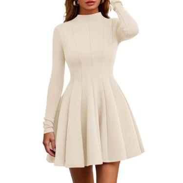 Imagem de Vestido PRETTYGARDEN 2025 Manga Longa Evasê Bege XXL