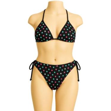 Imagem de Biquíni Infantil Poá Preto Colorido Cortininha com Amarração - anjo da