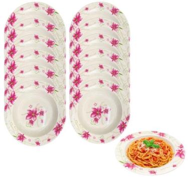 Imagem de 12 Pratos Fundo Melamina Floral 25cm Uso Restaurante - New Goods