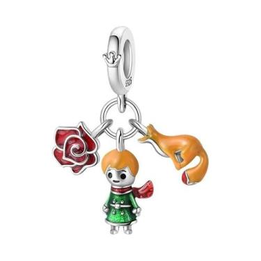 Imagem de Berloques De Contos De Fadas Castelo De Rosas E Coelho Raposa Prateada