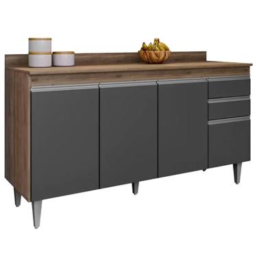 Imagem de Balcao Com Tampo 4 Portas 2 Gavetas 160 Cm Bp Lorena Eratto Moveis - Freijo Grafite