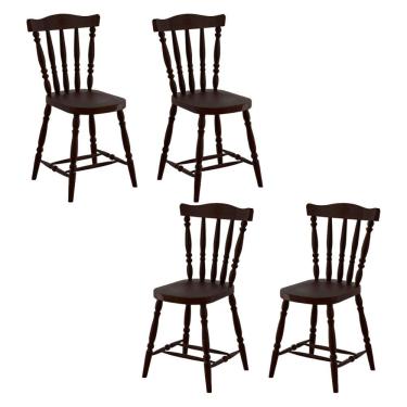 Imagem de Kit 04 Cadeiras Madeira Macica Pés Torneados 250ea Marjori - Castanho Acetinado