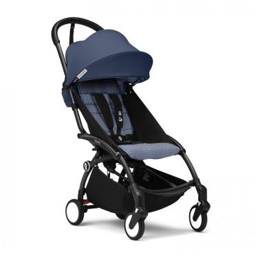 Imagem de Carrinho de Bebê Stokke YOYO3 Azul Air France - Estrutura Preta, Dobrável, Assento Reclinável, Cinto 5 Pontos, Capota Anti-UV UPF 50+