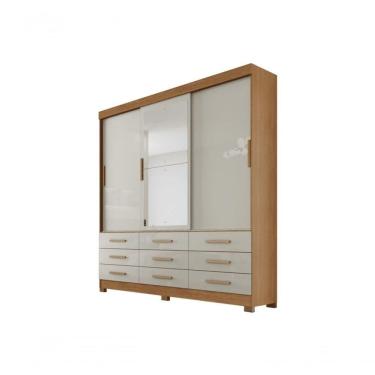Imagem de Guarda Roupa Solteiro Com Espelho 3 Portas 9 Gavetas - Buriti-cumaru/fendi - Móveis Horizonte