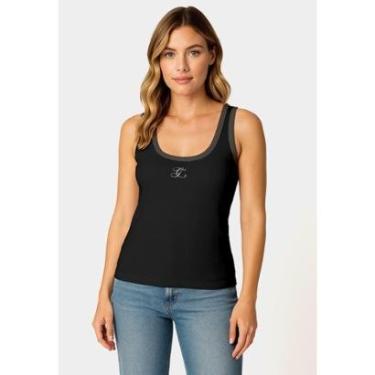 Imagem de Regata Malha Ribana Decote Bordado Preto-Feminino